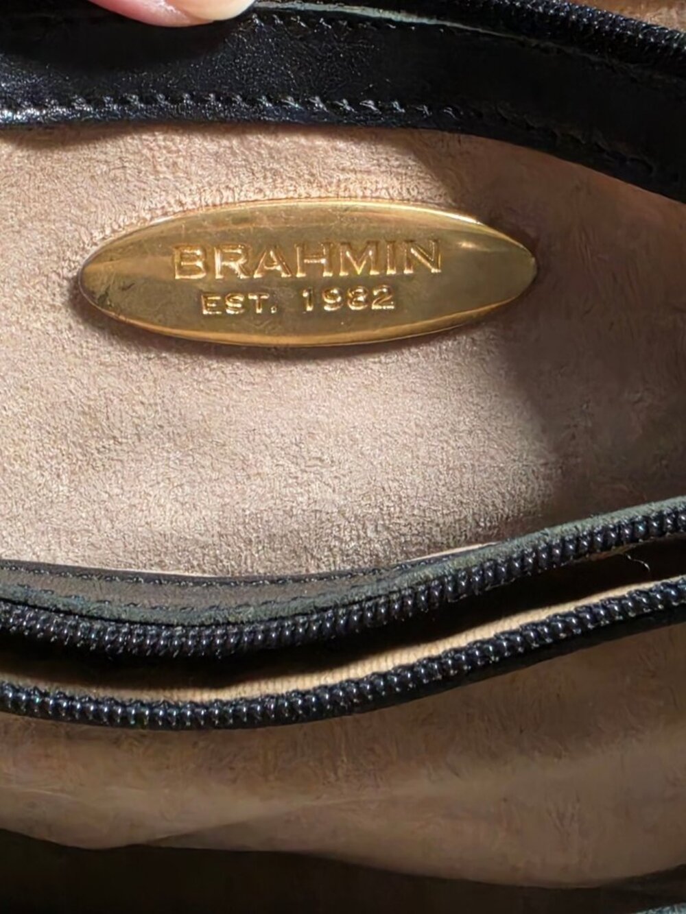 Vintage Brahmin 1992 Black Leather Brown Croc Embossed Satchel Crossbody Bag - Picture 4 of 12